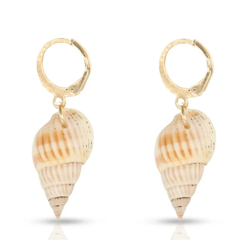 ZORCVENS New Fashion Creative Natural Shell Earrings for Women Boho Handmade Scallop Conch Drop Earrings Jewelry gifts - Окраска металла: 62678