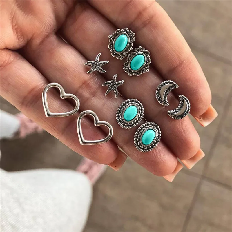 

LETAPI Vintage Retro Crystal Earrings For Women Boucle D'oreille Jewelry Bohemian Stud Earring Set Green Stone Fashion Jewelry