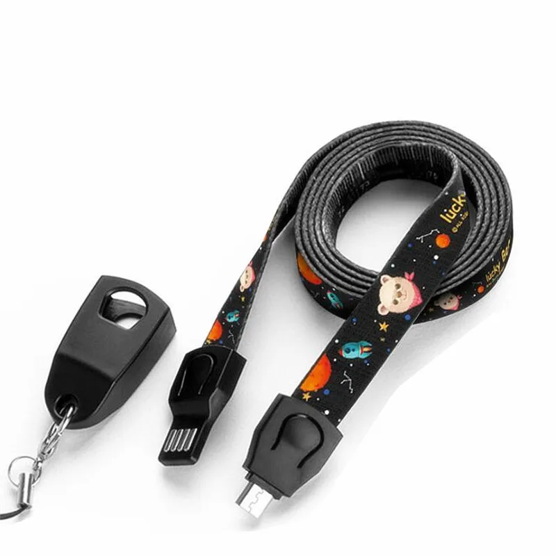 Наружный Портативный usb кабель для зарядки мобильного телефона, мультяшный ремешок на шею, ремешок для телефона, Тип C, микро брелок для iPhone, samsung