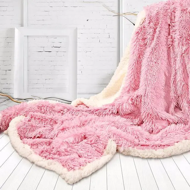 

New Long Shaggy Throw Blankets Sofa/Air/Bedding Mantas White Pink Grey Fleece Fluffy Plush Sherpa Plaids Bedspread
