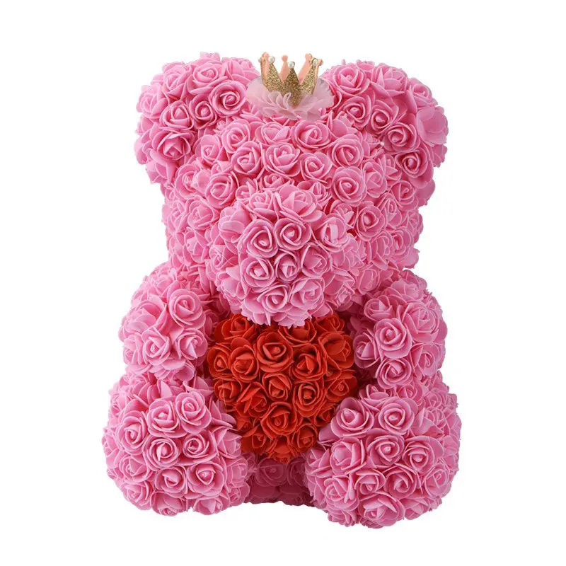 Pink Red Crown Хит, 38 см, искусственные цветы в виде медведя черной розы для дома, свадьбы, фестиваля, сделай сам, подарки для влюбленных, Дешевые Свадебные украшения - Цвет: Pink Red Crown
