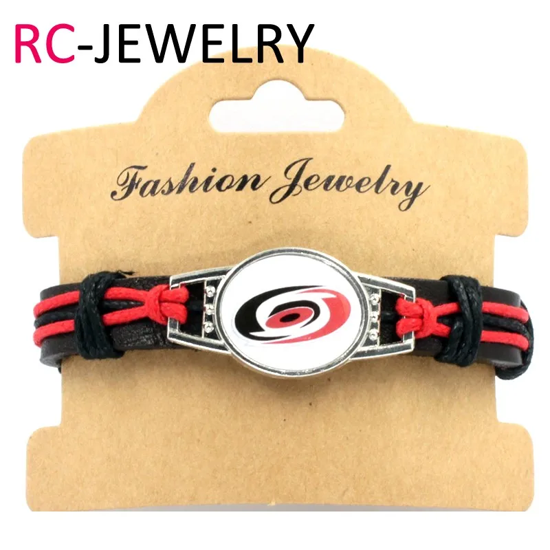 49# Ice Hockey Braided Bracelet Hurricane Carolina Charm Cowhide For Men genuine leather Jewelry Gifts | Украшения и аксессуары