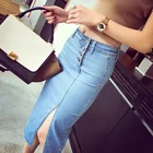 Женская Облегающая джинсовая юбка, однотонная эластичная плявечерние юбка с разрезом для лета, HSJ88