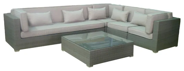 Набор из 5 шт. плетеных угловых диванов для любой погоды цвет серый наружный