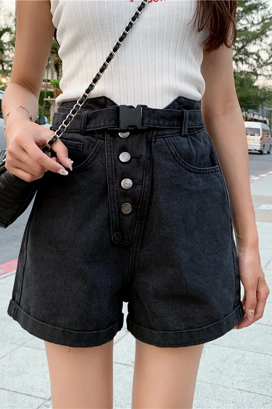 Джинсовые шорты с высокой талией женские летние 2019 большие размеры свободные