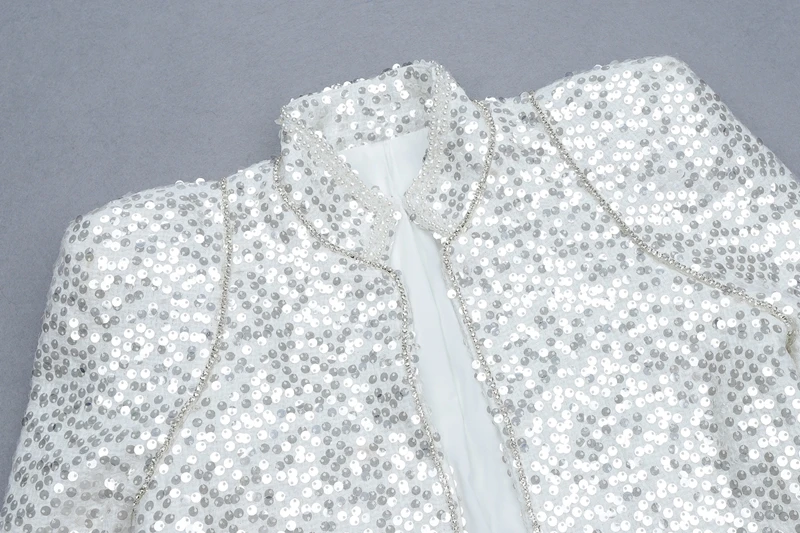 Beateen Fashhion Formal Beading Sequins Embroidery Short Tops Turn-down Collar Long Sleeve Coat | Женская одежда