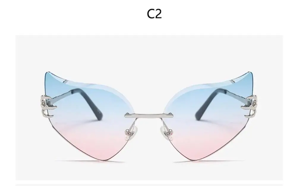 c2silver blue pink Ретро Винтажные Солнцезащитные очки Cateye женские роскошные брендовые дизайнерские солнцезащитные очки сексуальные градиентные солнцезащитные очки без оправы женские лапы - Цвет линз: c2silver blue pink