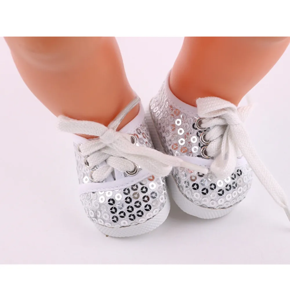 LUCKDOLL/Новинка; модная женская обувь; серебристая парусиновая обувь; подходит для 43 см; Аксессуары для кукол
