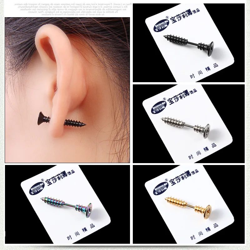 Anti-Allergy Titanium Steel Screw Earrings Pierced Stainless Stud Earring Halloween Funny Jewelry | Украшения и аксессуары
