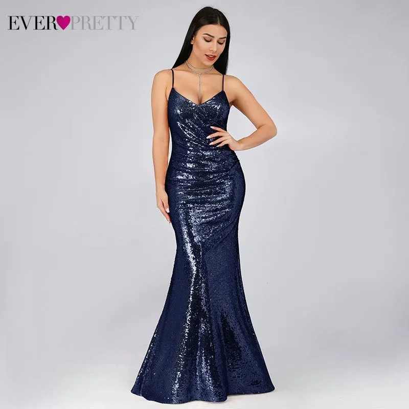 Robe De Soiree Новые Красивые EP07339 Сексуальные вечерние платья с v-образным вырезом на тонких бретелях с блестками без рукавов Длинные вечерние платья