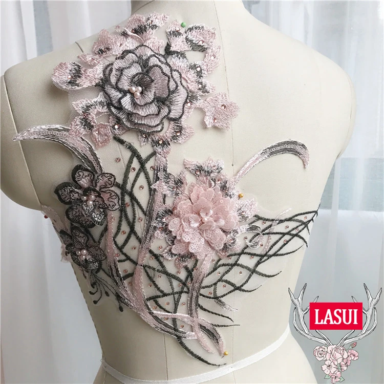 LASUI 36*39 см высокого качества 4 цвета 3D Цветы из бисера, аппликации из кружева с пайетками Diy вечернее платье аксессуары ручной работы 0269