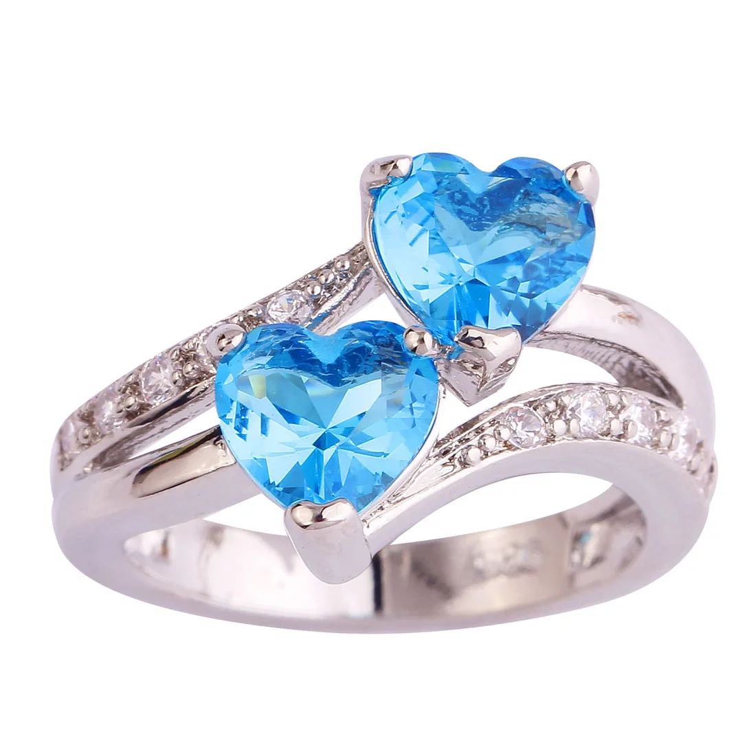 Lingmei Free shipping Women Blue Silver plated Ring Sz 6 7 8 9 10 11 12 Heart Jewelry Girl wholesale | Украшения и аксессуары
