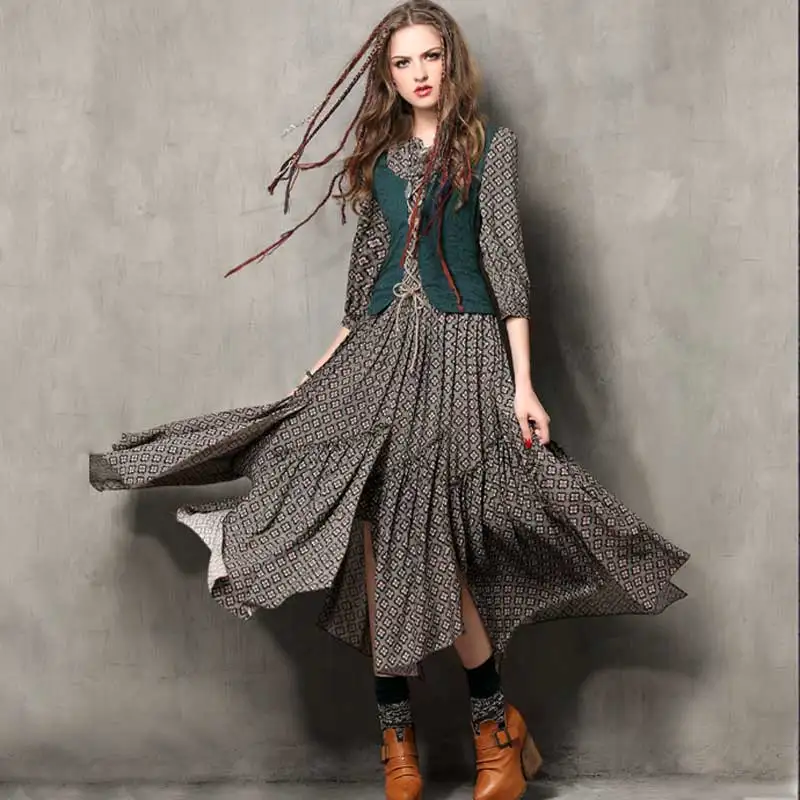 Богемный Вдохновленный цыганское женское платье с цветочным принтом