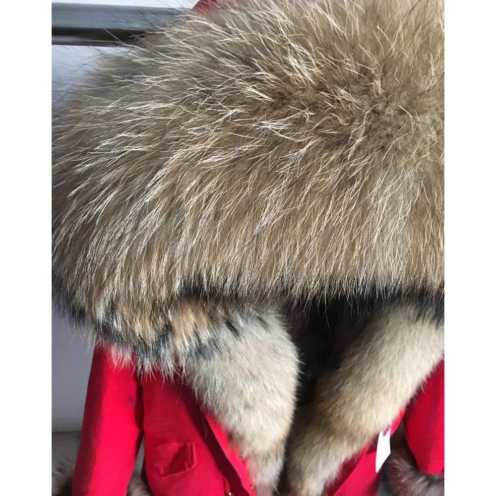 MAOMAOKONG Real Fox Fur Coat Winter Jacket Women Long Parka Natural Raccoon Collar Hood Thick Warm Detachabl Fur Lining Coat enlarge