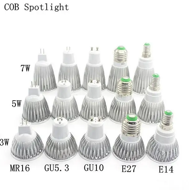 COB GU10 GU5.3 E27 E14 MR16 12V лампада СВЕТОДИОДНАЯ Лампа 220V 110V 3W 5W 7W Bombillas светодиодные