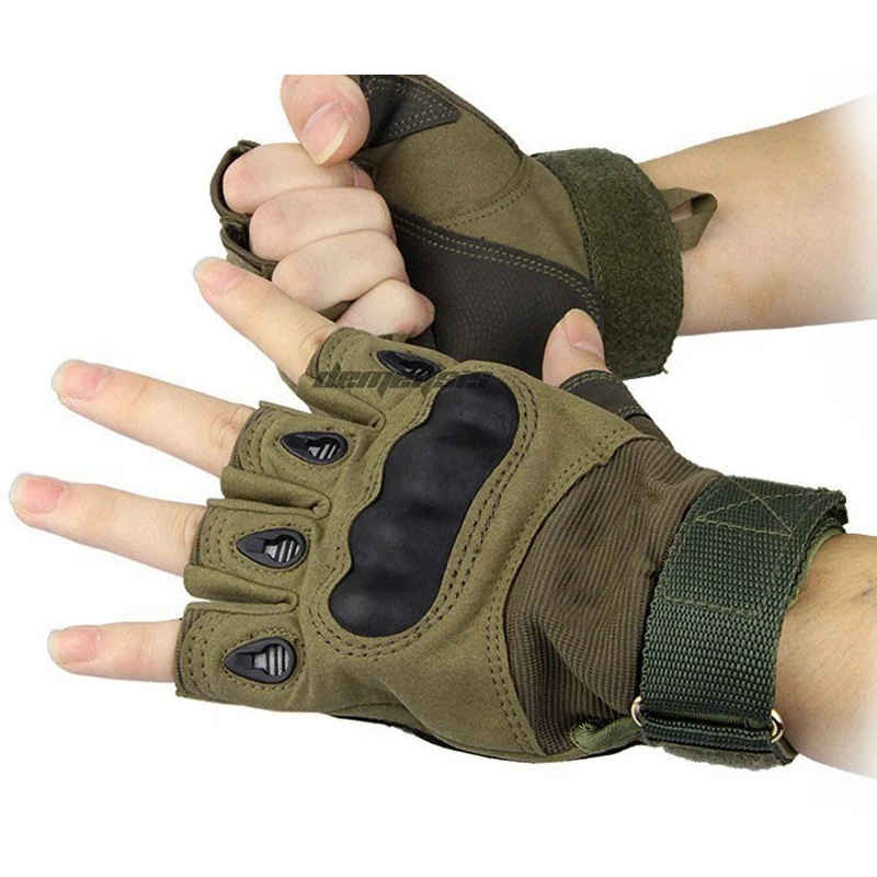 half finger green Дышащие тактические перчатки Fulll& Half Finger, противоскользящие перчатки для охоты на открытом воздухе, походные перчатки, защитные армейские военные перчатки для страйкбола - Цвет: half finger green
