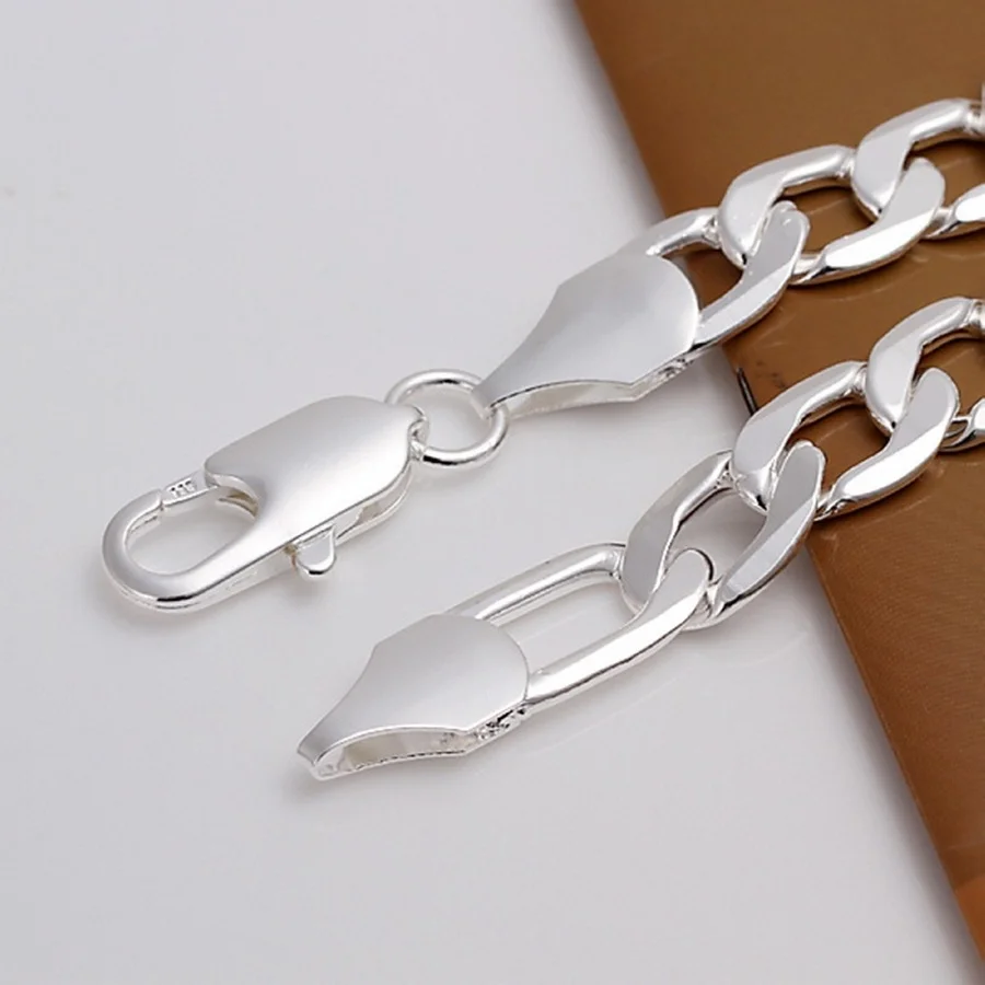 top quality beautiful Silver color Jewelry fashion charm Men Women Chain 12-6MM Bracelets noble nice stamped link H163 | Украшения и