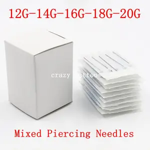 100 шт. иглы для пирсинга смешанные размеры 12 г 14 г 16 г 18 г 20 г стерильные иглы для пирсинга тела для тату Перманентный макияж Бесплатная доставка