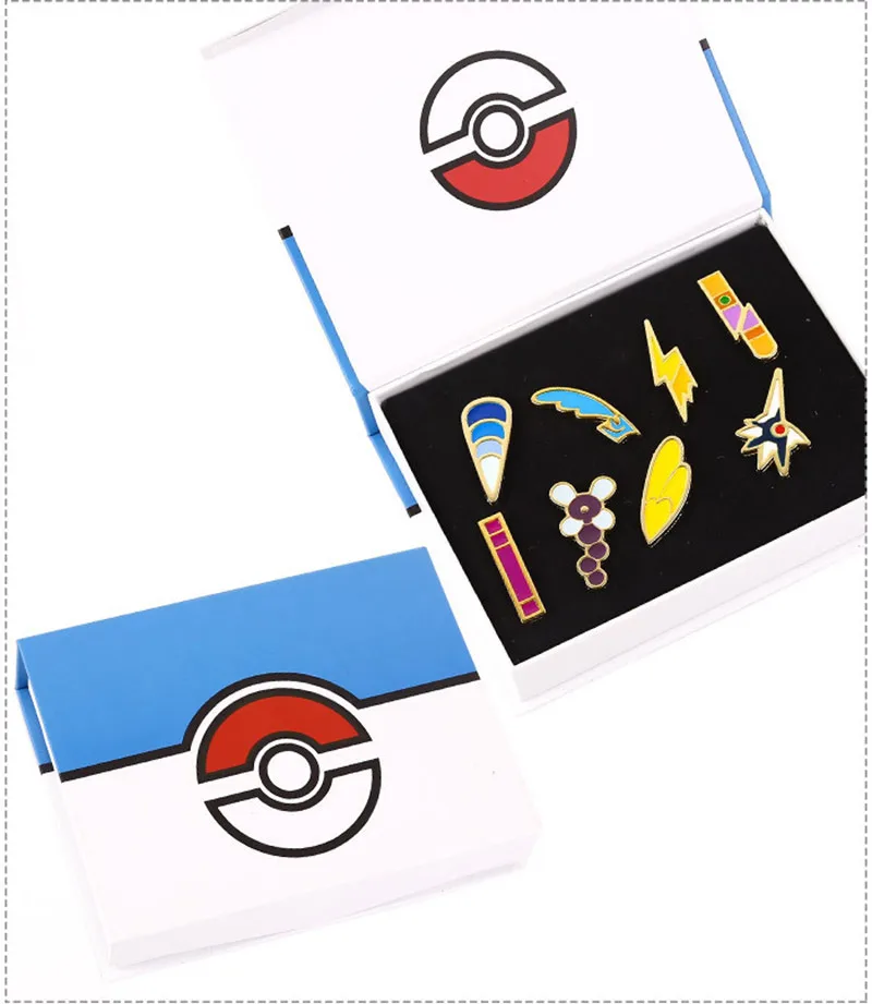 Покемон значки Gym Kanto Johto Hoenn Sinnoh унова калош Лига регион оранжевые острова булавки броши коробка набор подарок косплей реквизит - Цвет: Hoenn Gym
