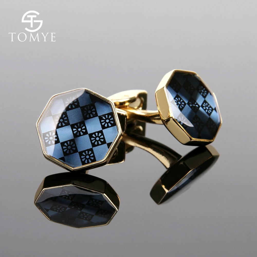 Запонки для мужчин TOMYE XK19S060 золотистые синие модные запонки рубашек в подарок |