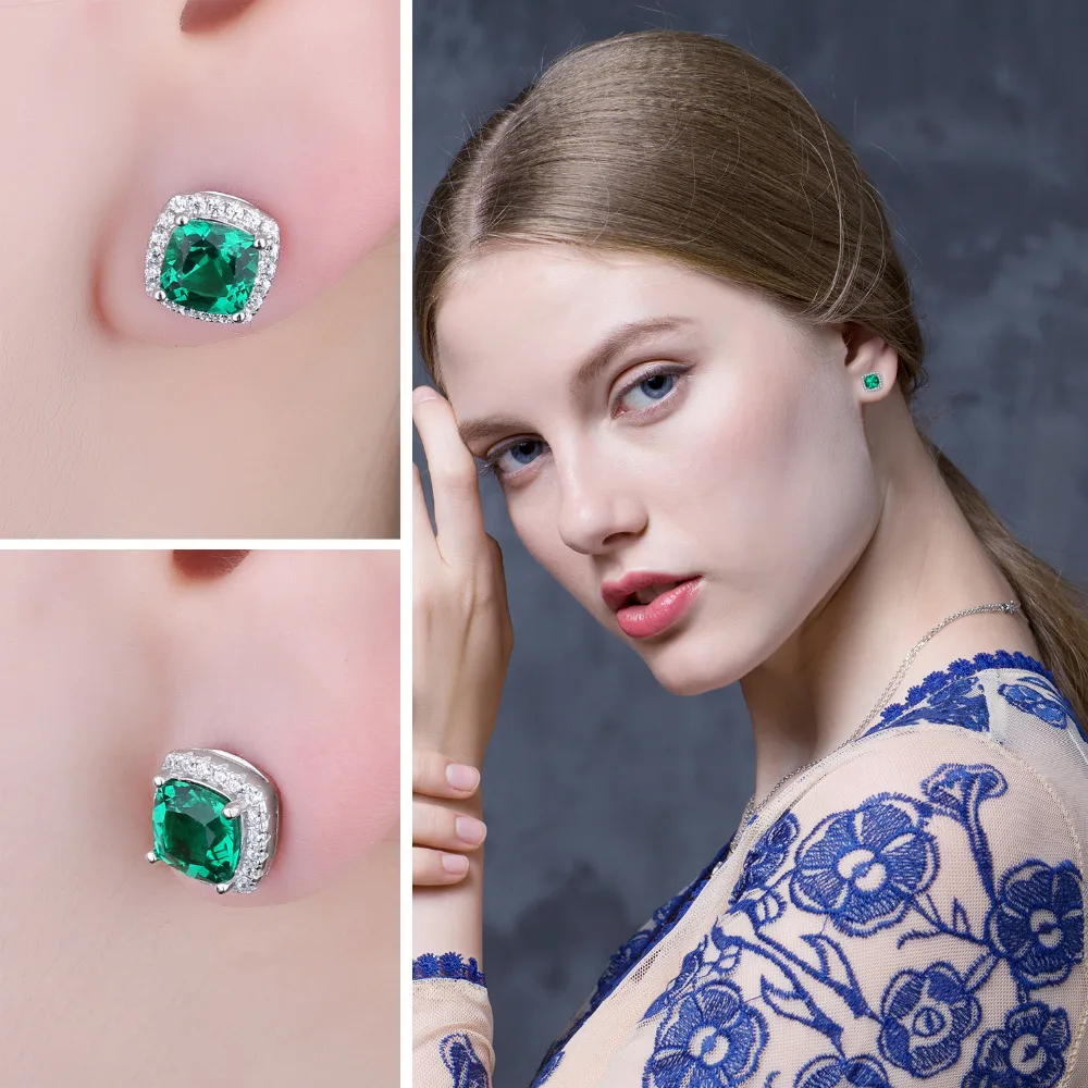 Jewelrypalace Подушки 2.1ct создания Изумрудный Halo Серьги-гвоздики Твердые стерлингового
