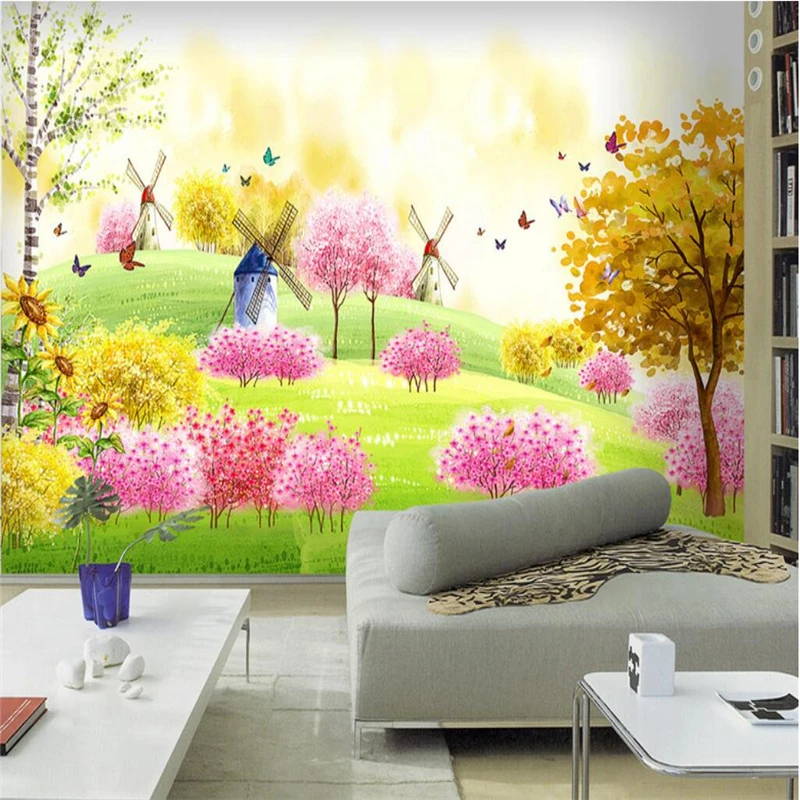 

beibehang Large-scale wallpaper murals photo custom any size fantasy cartoon autumn ginkgo tree warm cute landscape background