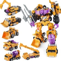 jinjiang 20cm height transformation deformation robot toy excavator bulldozer crane shovel mixer truck action figures toys