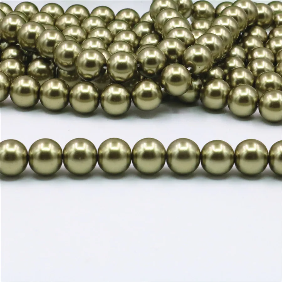 Круглые жемчужные украшения в форме ракушки армейского зеленого цвета, 4 мм, 6 мм, 8 мм, 10 мм, 12 мм, полуобработанные бусины для самостоятельного изготовления ожерелий/браслетов, незакрепленные бусины 15 дюймов, M46