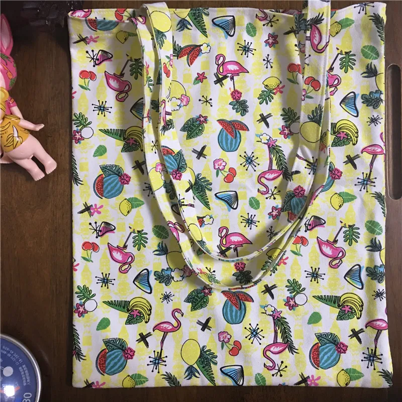 

YILE Handmade Cotton Canvas Eco Shopping Tote Shoulder Bag Print Flamingo Pineapple 1758-6