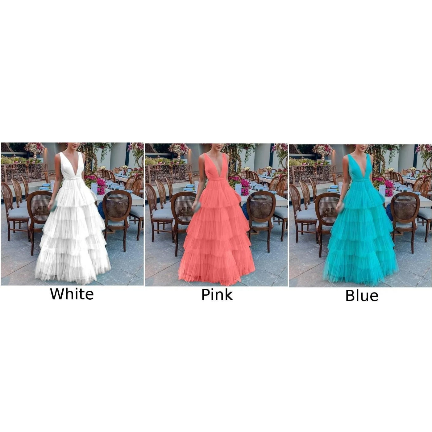 Сексуальное женское платье однотонное летнее с оборками и глубоким v образным