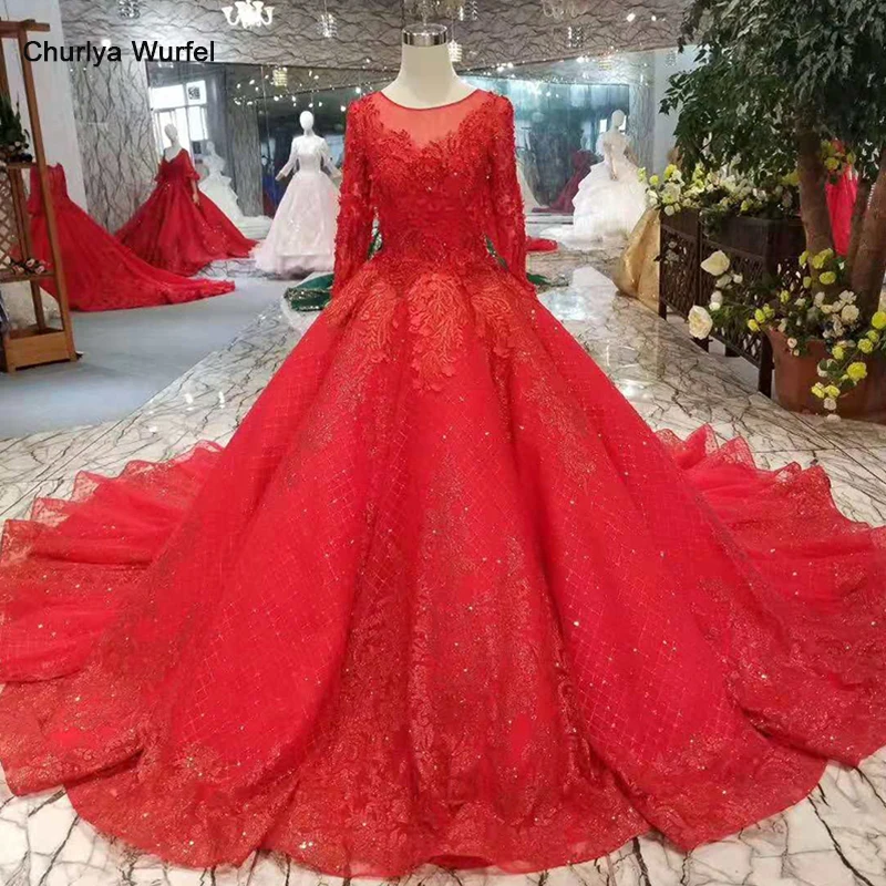 LSS294 красное свадебное платье с длинным шлейфом иллюзия круглый вырез шнуровка