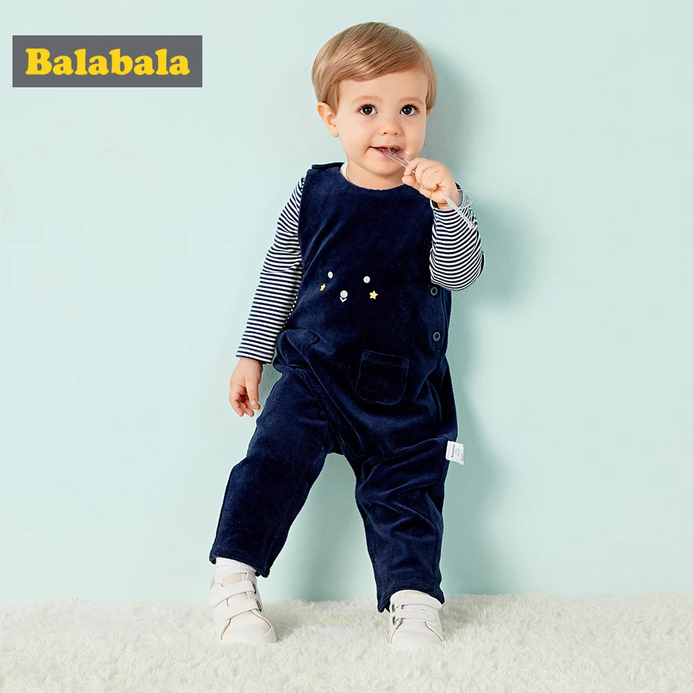 Balabala Baby 2-Piece Long-sleeved Shirt + 3D Dinosaur Bib Overalls Clothes Set Infant Newborn Girls Boys Clothing for |