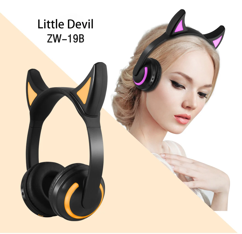 ZW-19 Bluetooth наушники светодиодный светильник кошачьи уши гарнитура беспроводные наушники HIFI стерео бас наушники для телефонов с микрофоном