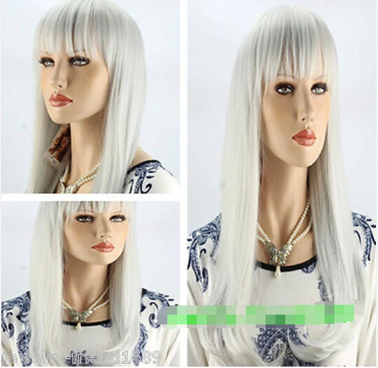 Новый парик Жаропрочных Мода Белый Длинные Прямые Косплей Женщины Парик
