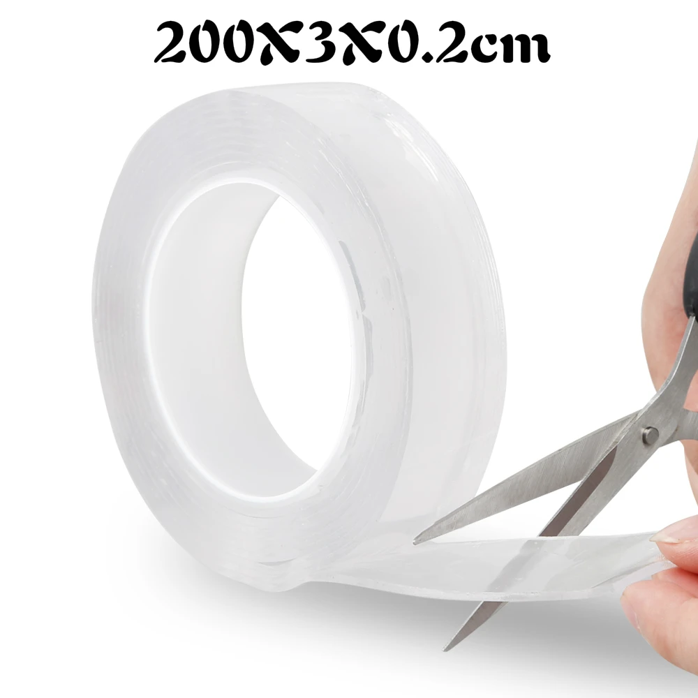 200X3X0.2cm 1/2/3 м клейкая поверхность с двух сторон Nano лента, Не оставляющий следов надежный дизайн съемным ленты Кухня Ванная комната Гостиная Портативный гель стикер на ручку - Цвет: 200X3X0.2cm