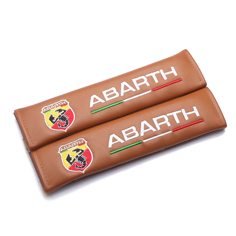 Модификация для ABARTH RACING эмблема коричневый кожаный чехол для ремня безопасности Наплечная накладка автомобильные аксессуары для peugeot FIAT 500 Punto
