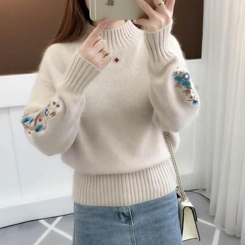 

TIGENA Embroidery Turtleneck Sweater Women 2020 Winter Thick Warm Women Pullovers and Sweaters Female Knitted Pull Femme Red