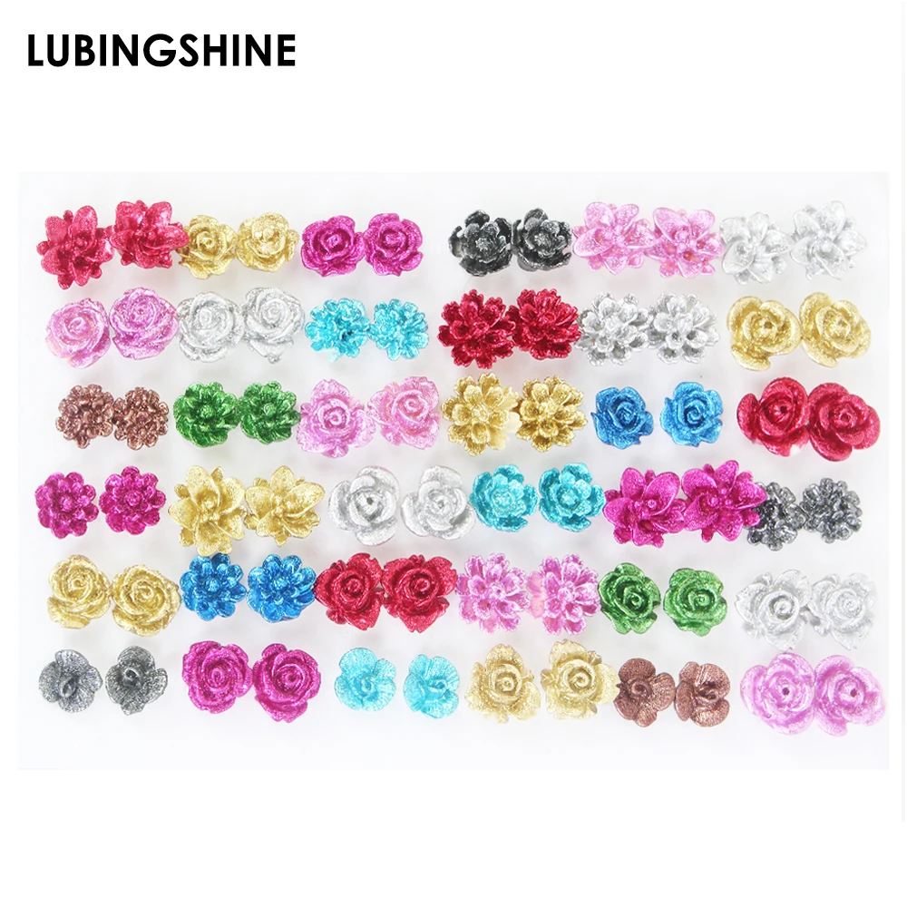 36pairs/set Colorful Resin Rose Flower Stud Earrings for Girls Children Anti Allergic Stud Ear Jewelry for Women Fashion Gift