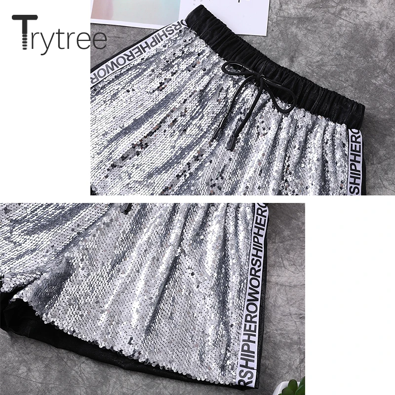 Trytree летние шорты с пайетками для женщин повседневные полиэфирные буквы