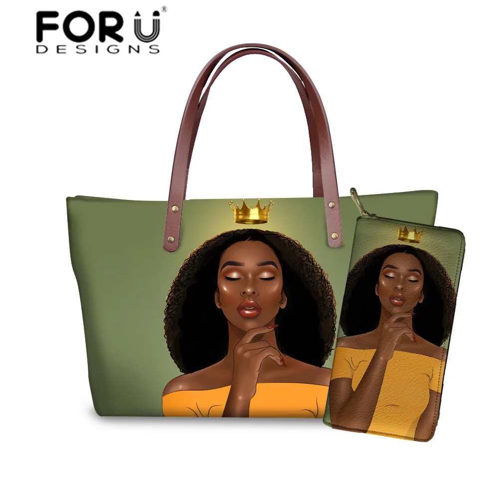 FORUDESIGNS 2 шт. сумка через плечо для женщин Черная Королева африканских Девушек