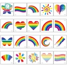 Водостойкие наклейки с радужным флагом Rocooart, тату для лица, косметика, Красочные Временные татуировки, сверкающие тату в форме бабочки, сердца