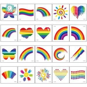 Водостойкие наклейки с радужным флагом Rocooart, тату для лица, косметика, Красочные Временные татуировки, сверкающие тату в форме бабочки, сердца