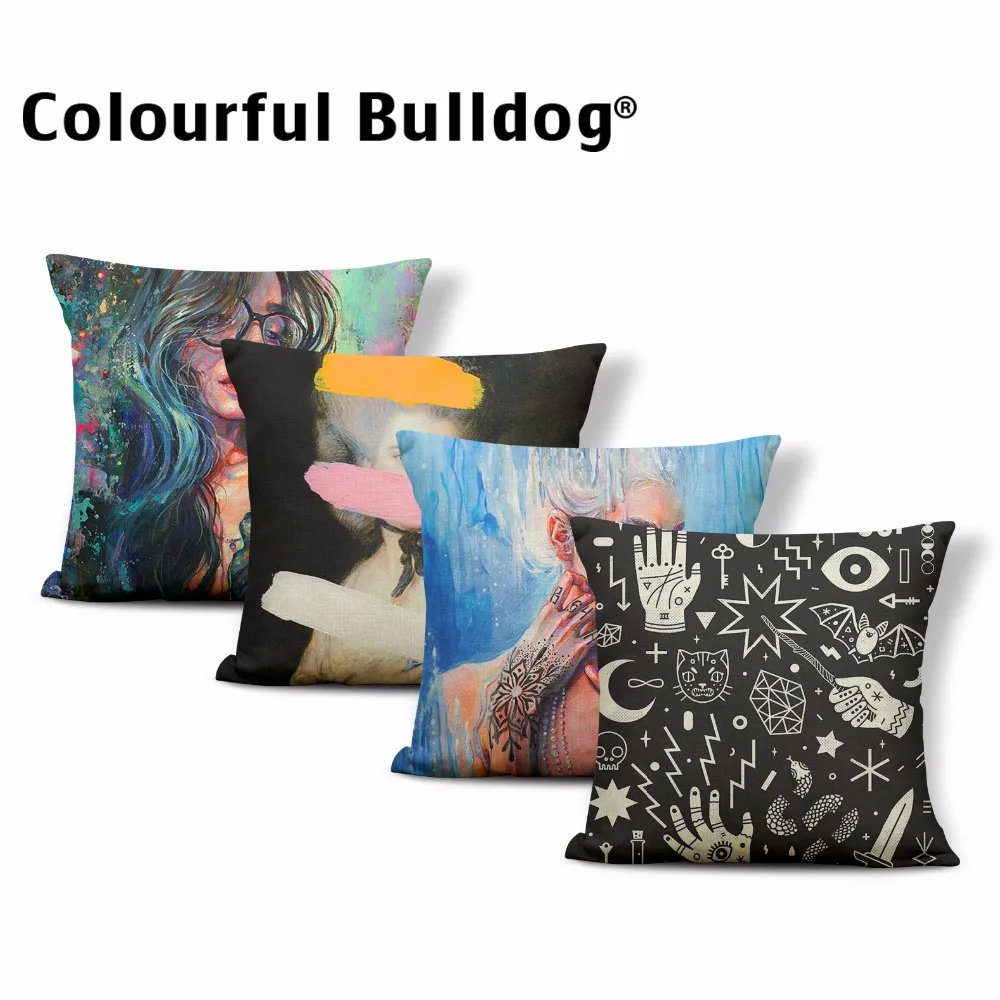 

Dropshipping Cartoon Woman Pillow Cases Flower Oil Painting 17In Moon Snake Witch Hat Skull Cushion Covers Halloween Party Decor
