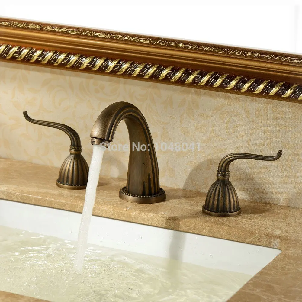 Luxury Classic Antique Inspired Solid Brass Deck Mount Two Handles Bathroom Sink Faucet Plumbing Fixtures Roman Tub Faucets tap |