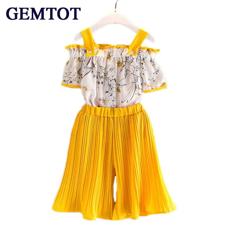 GEMTOT/2017 г. новый Летний шифоновый костюм для девочек рубашка на бретельках + штаны