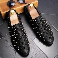 british style mens fashion party nightclub dress genuine leather rivets shoes youth slip on smoking slippers summer loafers male