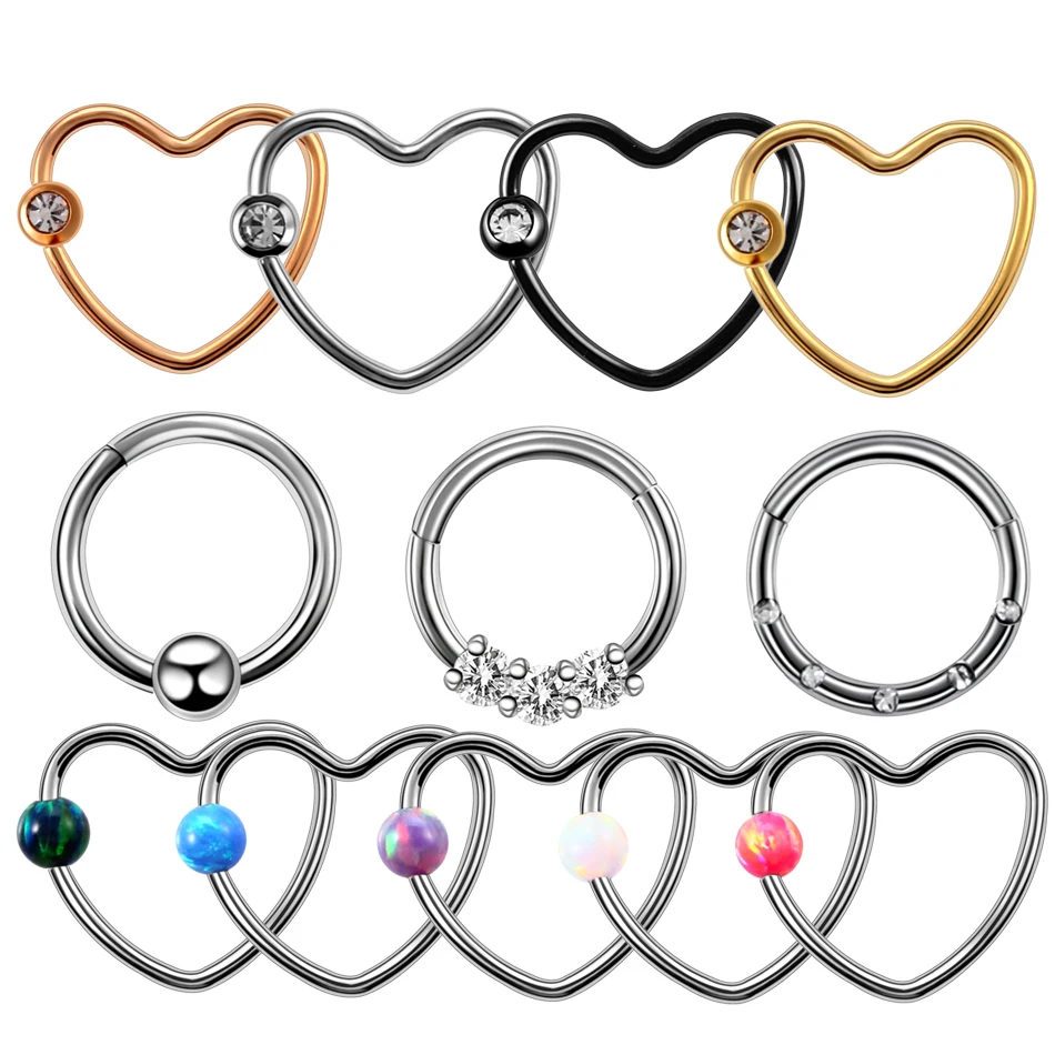 

1Pc Steel Clip Earring Heart Septum Piercing 16G Helix Piercing Crystal Daith Heart Captive Bead Earring Nose Piercings Jewelry