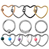 1pc steel clip earring heart septum piercing 16g helix piercing crystal daith heart captive bead earring nose piercings jewelry