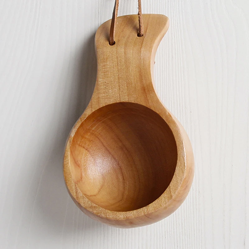 Finland Coffee Cup Wooden Kuksa Cup Wooden Mug Travel Tea Milk Cup with Portable Handle