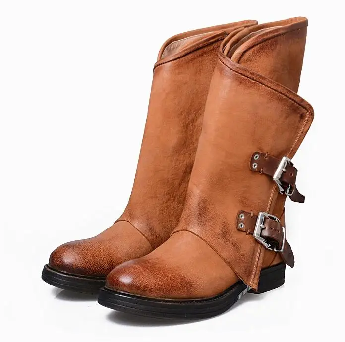 Prova Perfetto женские Ботинки martin натуральная кожа теплая зимняя обувь Botas Feminina мотоциклетные ботинки на низком каблуке с круглым носком